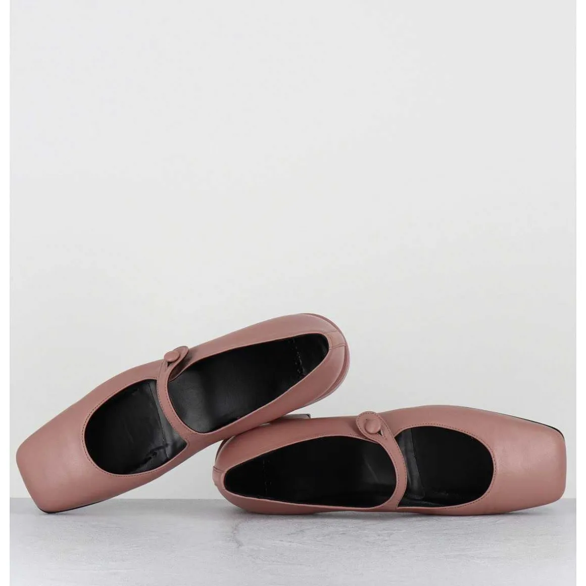 Babies En Cuir Souple Rose Poudre A Bout Carre - Jane Natural Cowhide