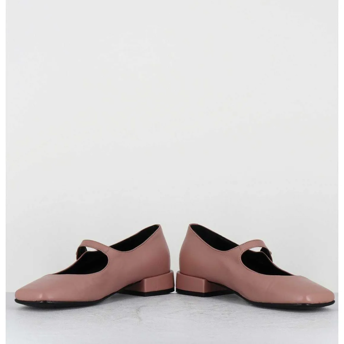 Babies En Cuir Souple Rose Poudre A Bout Carre - Jane Natural Cowhide