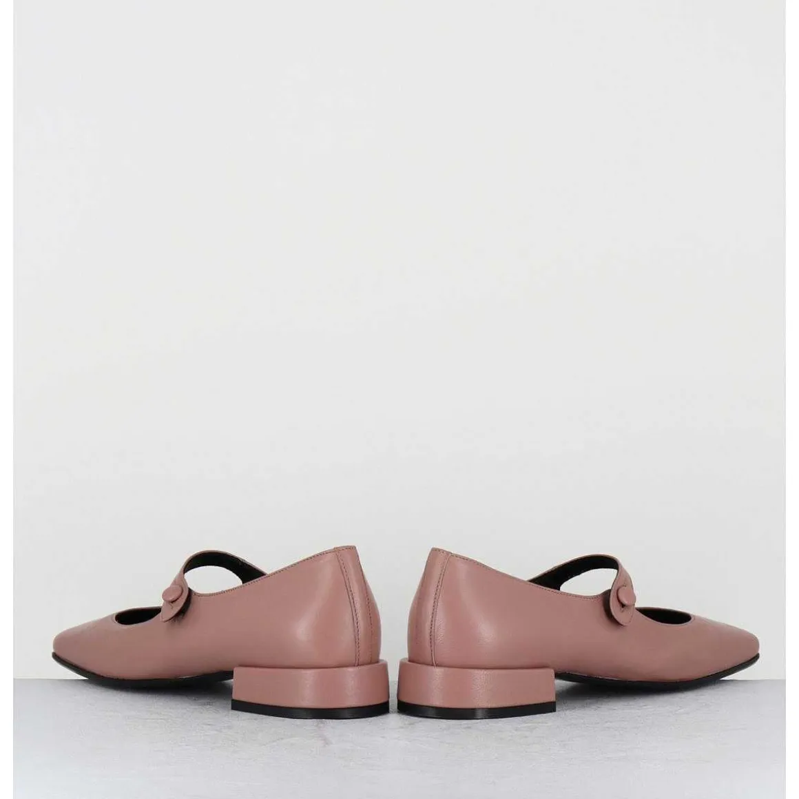 Babies En Cuir Souple Rose Poudre A Bout Carre - Jane Natural Cowhide