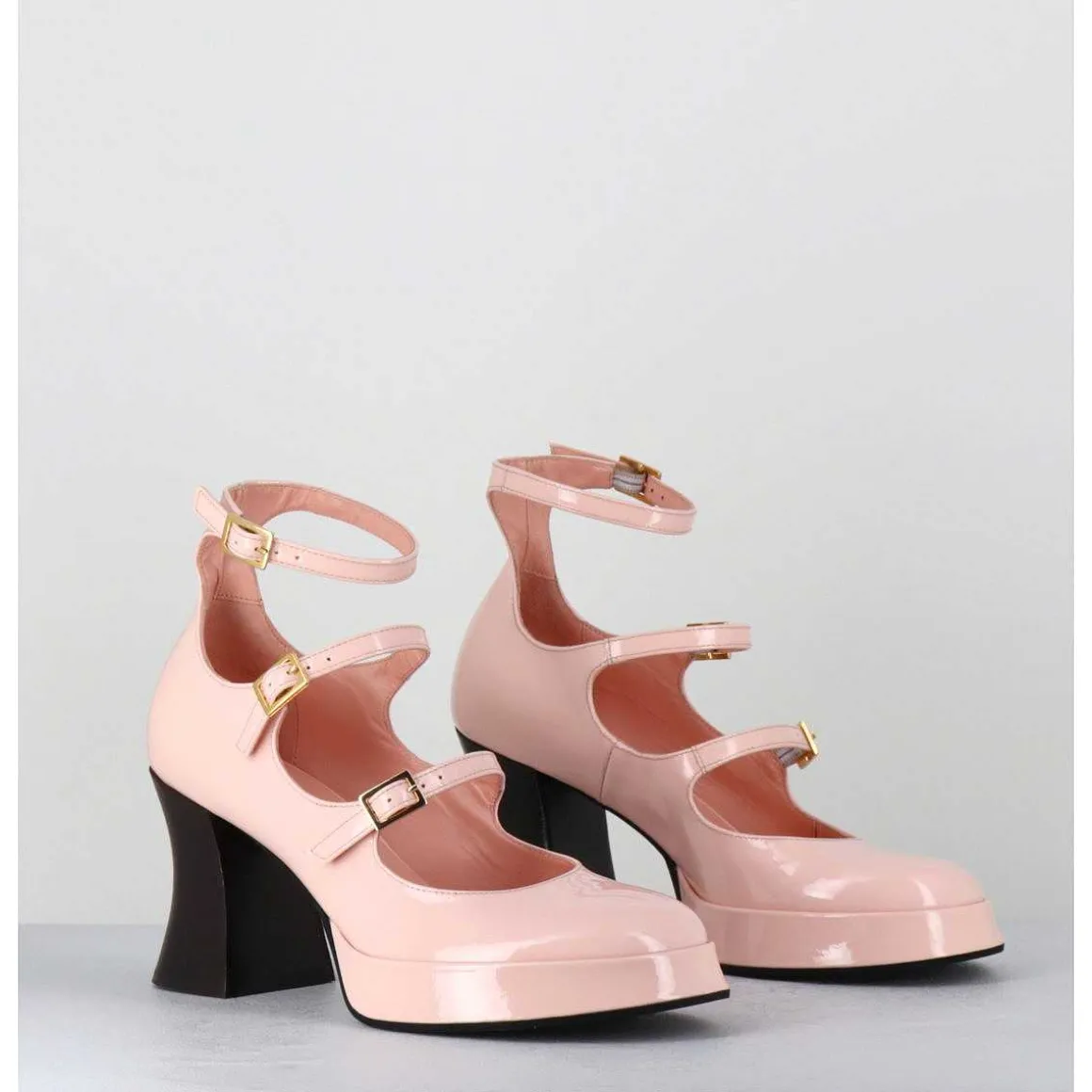 Babies Multi-Brides A Plateforme En Cuir Vernis Rose Poudre - Galan Vernice Rosa