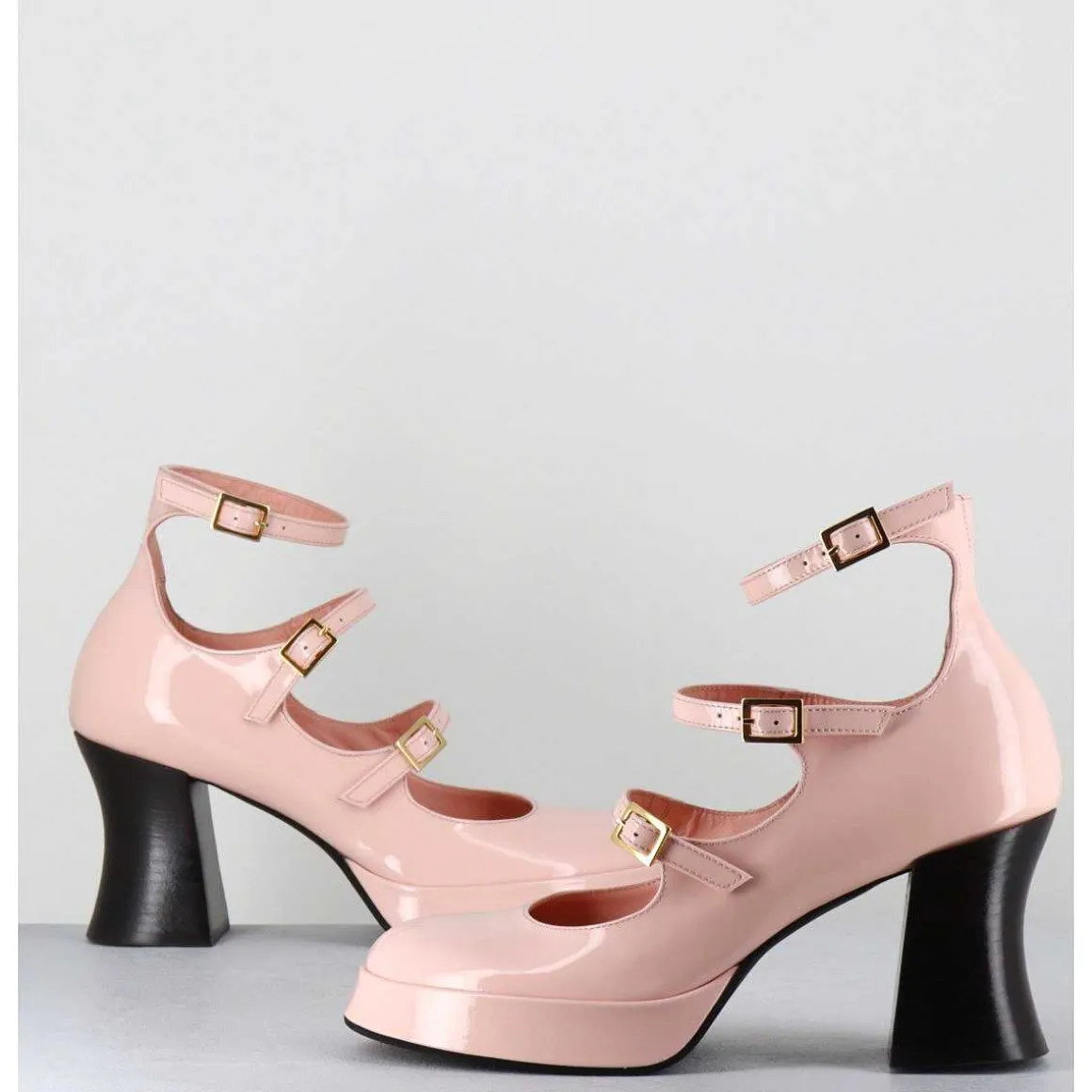 Babies Multi-Brides A Plateforme En Cuir Vernis Rose Poudre - Galan Vernice Rosa