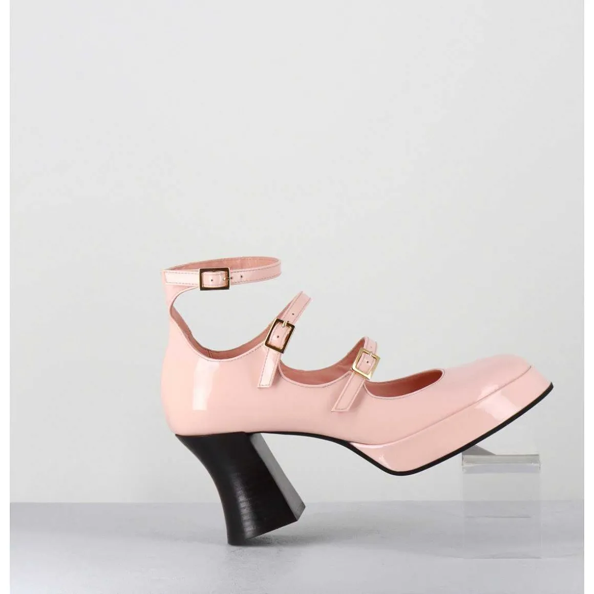 Babies Multi-Brides A Plateforme En Cuir Vernis Rose Poudre - Galan Vernice Rosa