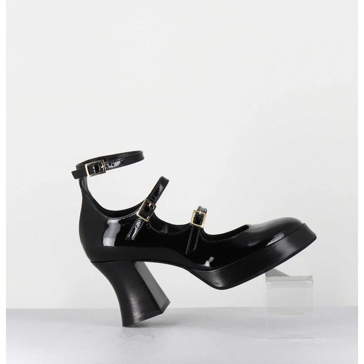 Babies Multi-Brides A Plateforme En Cuir Vernis Noir - Galan Vernice Nero