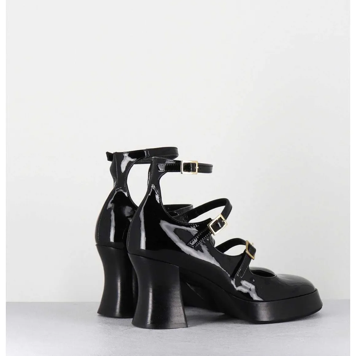 Babies Multi-Brides A Plateforme En Cuir Vernis Noir - Galan Vernice Nero