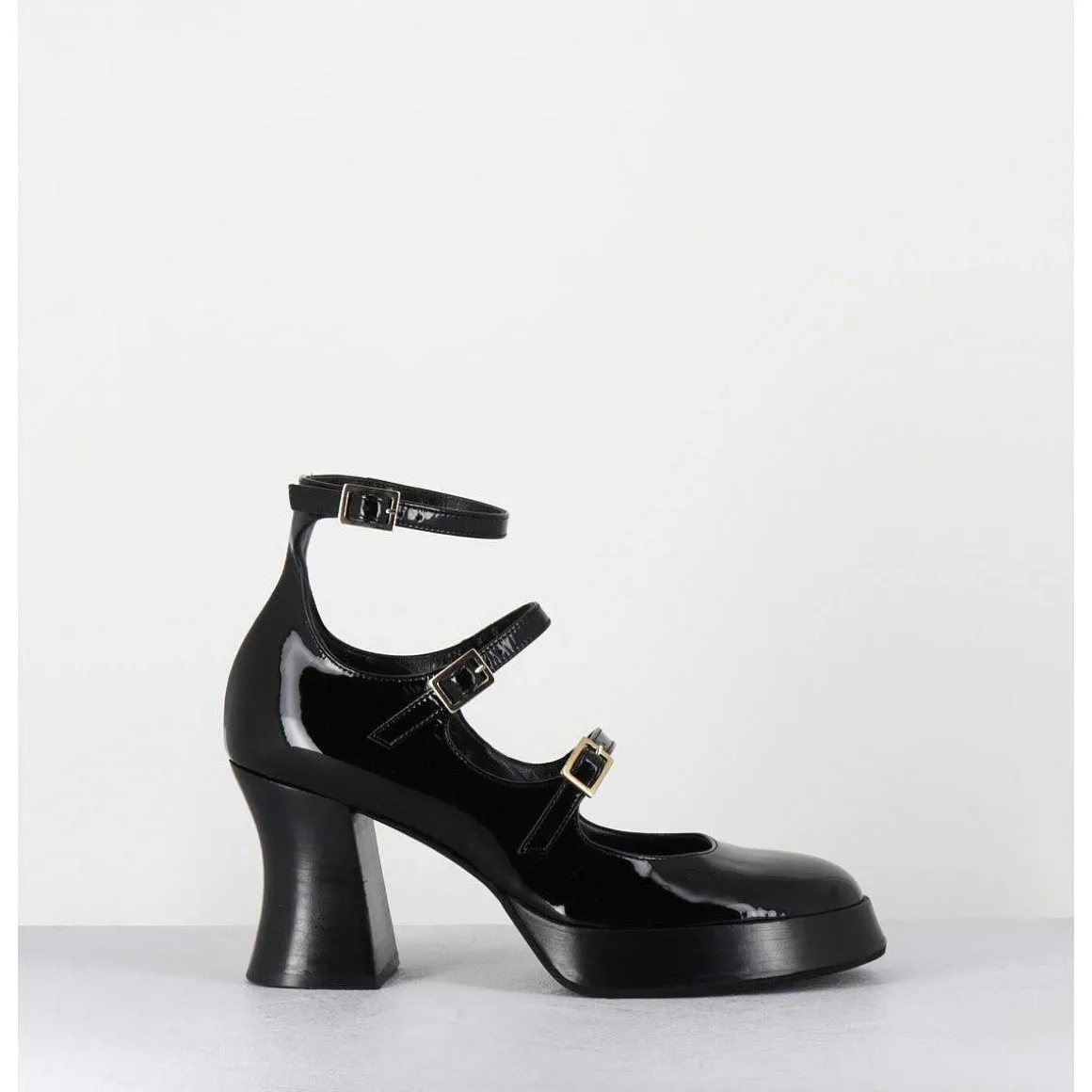 Babies Multi-Brides A Plateforme En Cuir Vernis Noir - Galan Vernice Nero