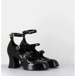 Babies Multi-Brides A Plateforme En Cuir Vernis Noir - Galan Vernice Nero