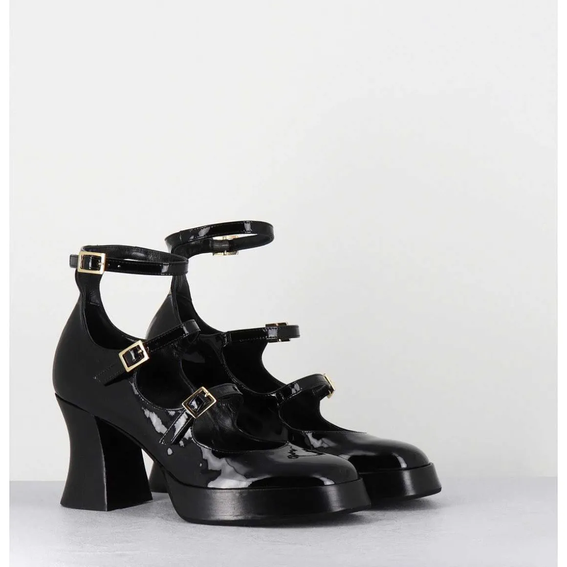 Babies Multi-Brides A Plateforme En Cuir Vernis Noir - Galan Vernice Nero