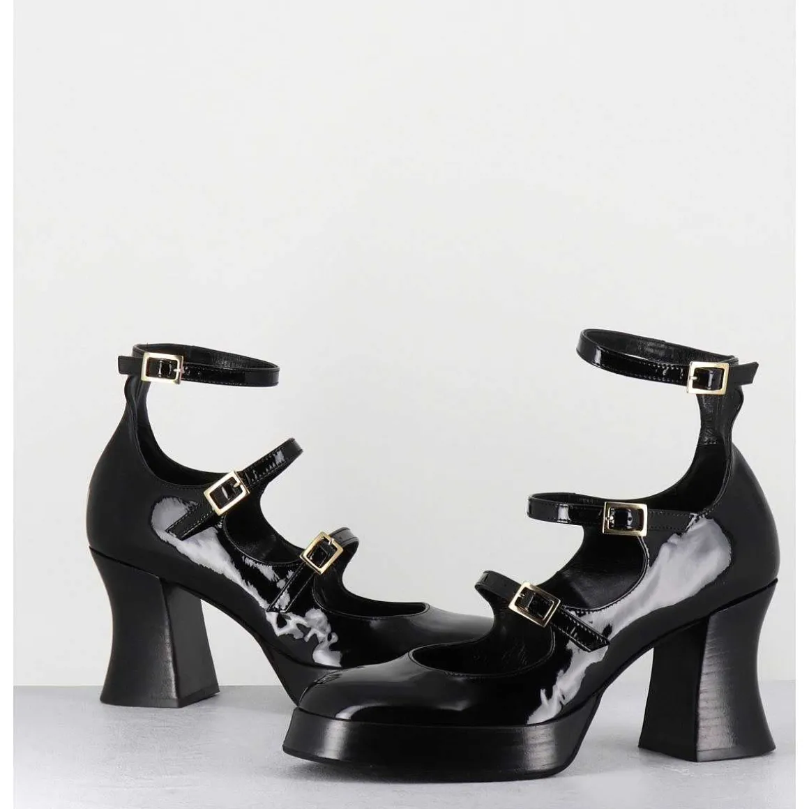 Babies Multi-Brides A Plateforme En Cuir Vernis Noir - Galan Vernice Nero