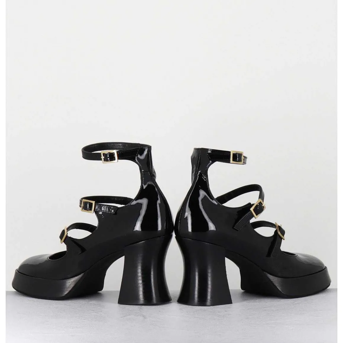 Babies Multi-Brides A Plateforme En Cuir Vernis Noir - Galan Vernice Nero