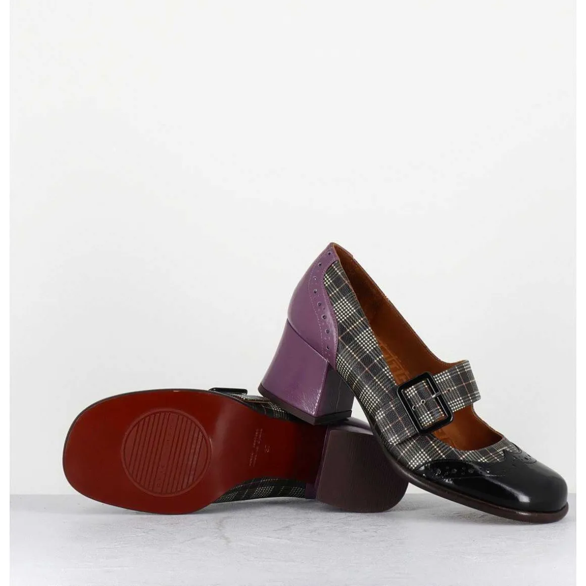 Babies Petit Talon Cuir Imprime Tartan Multi - Meyko Scotch Negro