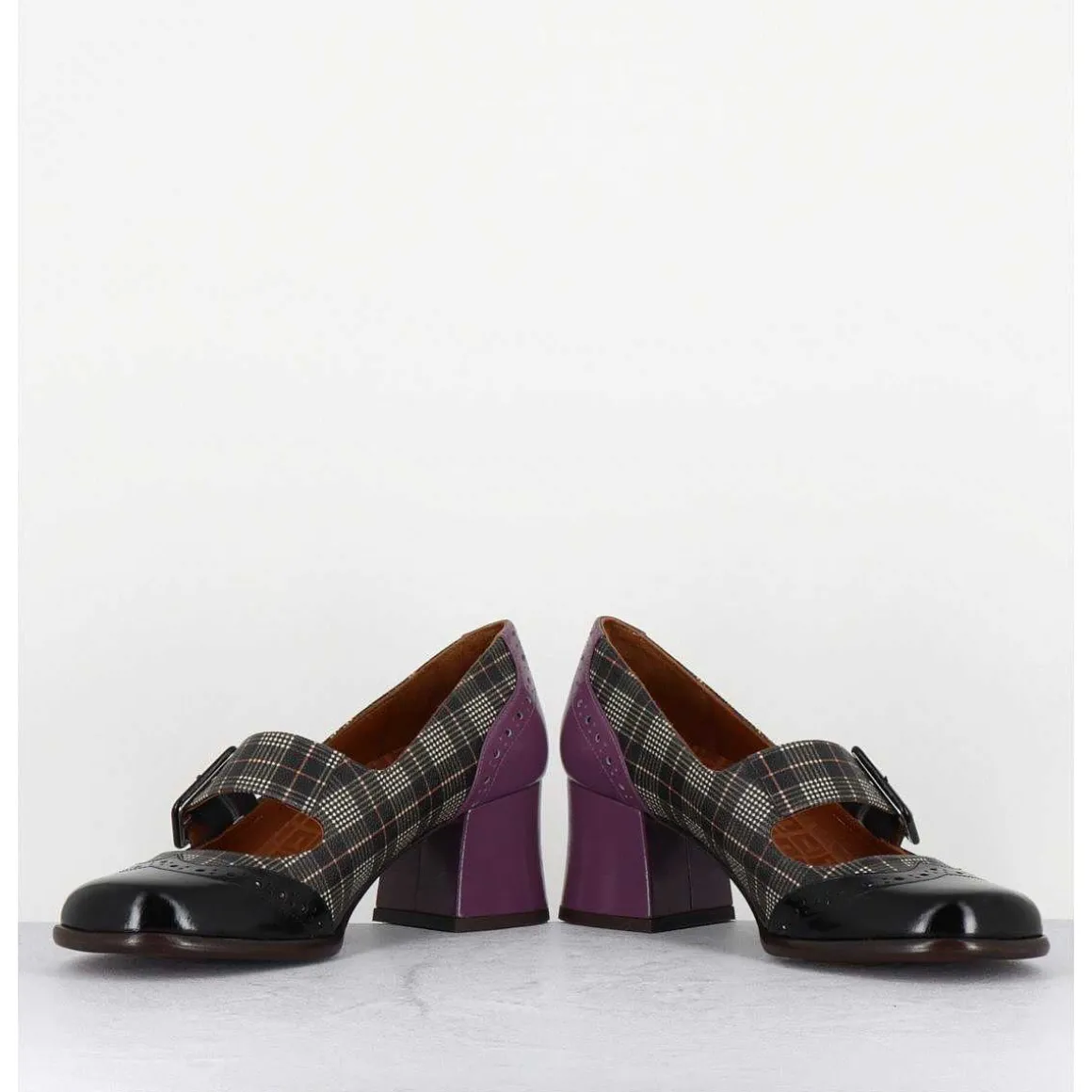 Babies Petit Talon Cuir Imprime Tartan Multi - Meyko Scotch Negro