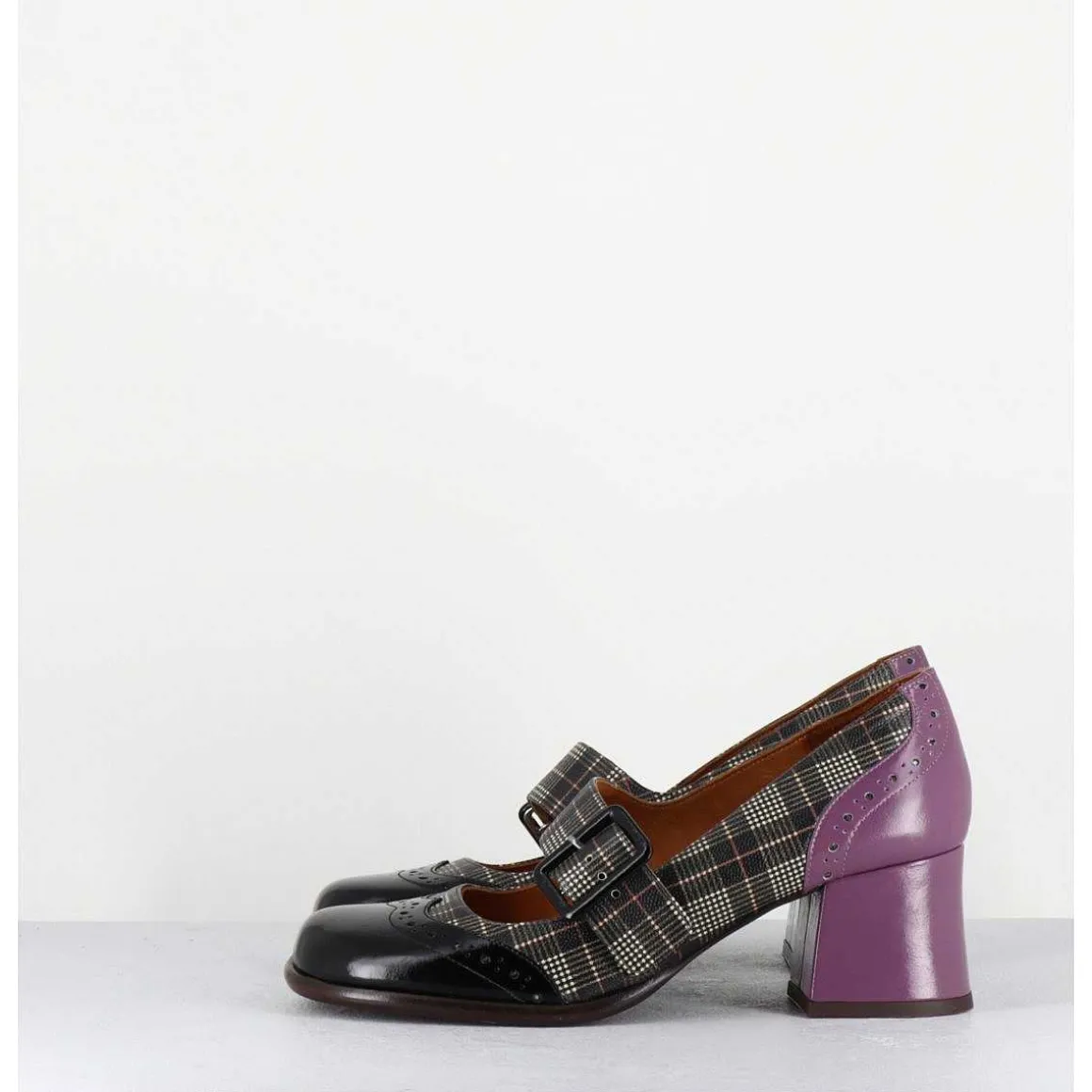 Babies Petit Talon Cuir Imprime Tartan Multi - Meyko Scotch Negro