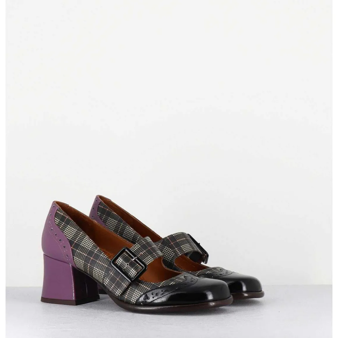 Babies Petit Talon Cuir Imprime Tartan Multi - Meyko Scotch Negro