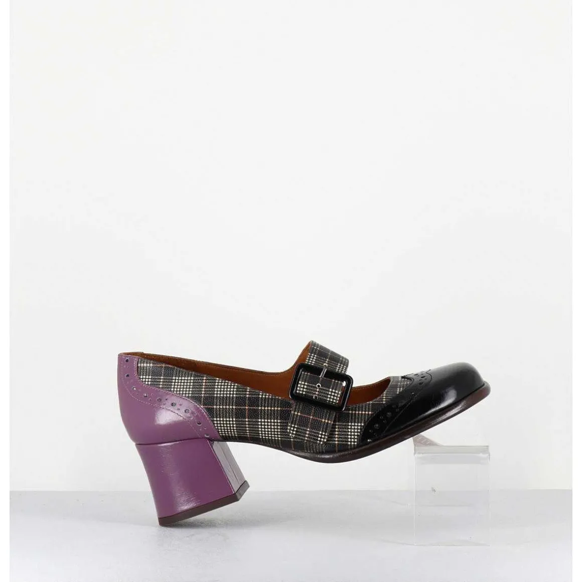 Babies Petit Talon Cuir Imprime Tartan Multi - Meyko Scotch Negro