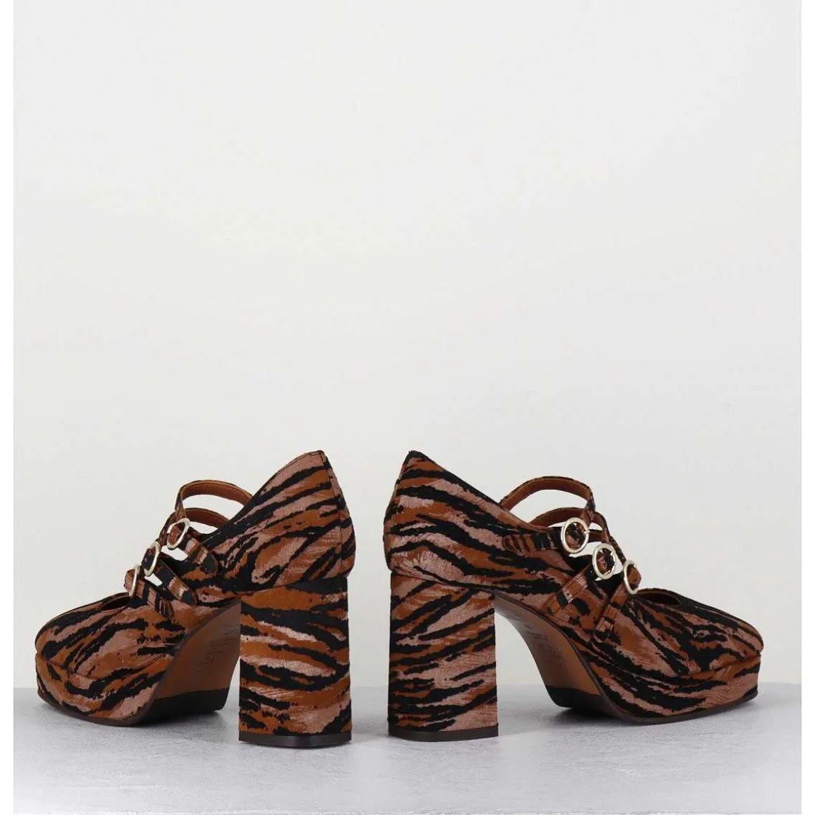 Babies Plateformes En Cuir Velours Tigre - Pigalle Tigre