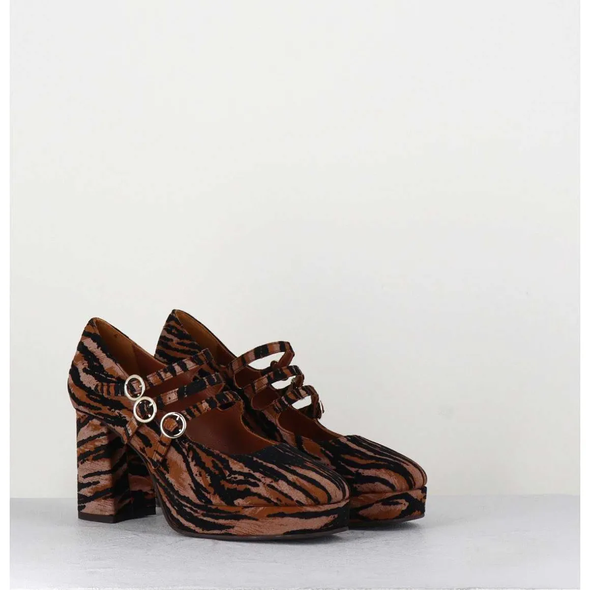 Babies Plateformes En Cuir Velours Tigre - Pigalle Tigre