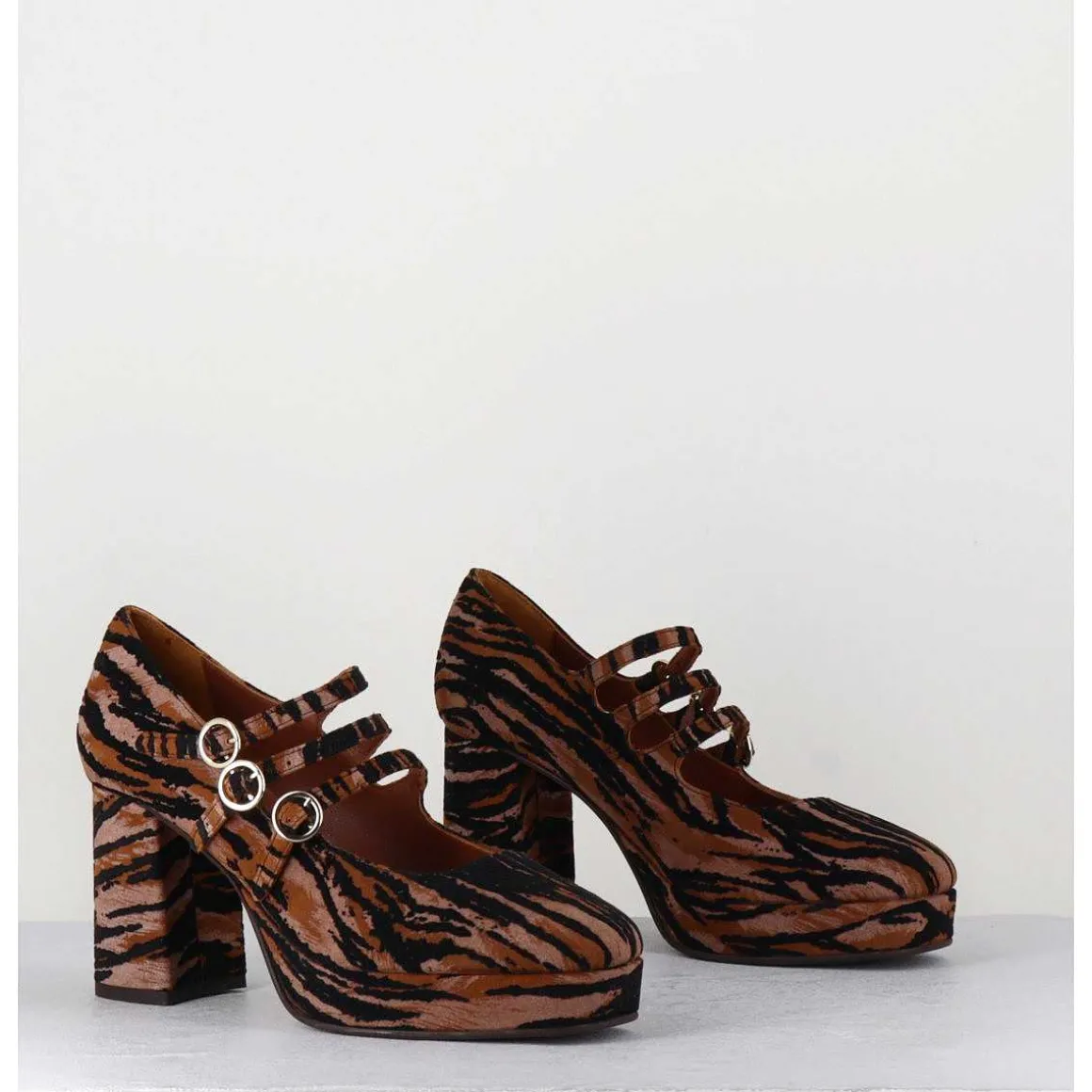 Babies Plateformes En Cuir Velours Tigre - Pigalle Tigre