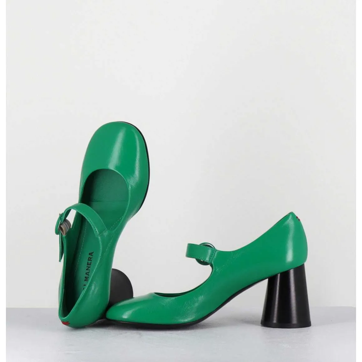 Babies Retro A Talon En Cuir Vert & Noir - Ace22 Glaze Mela
