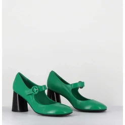 Babies Retro A Talon En Cuir Vert & Noir - Ace22 Glaze Mela