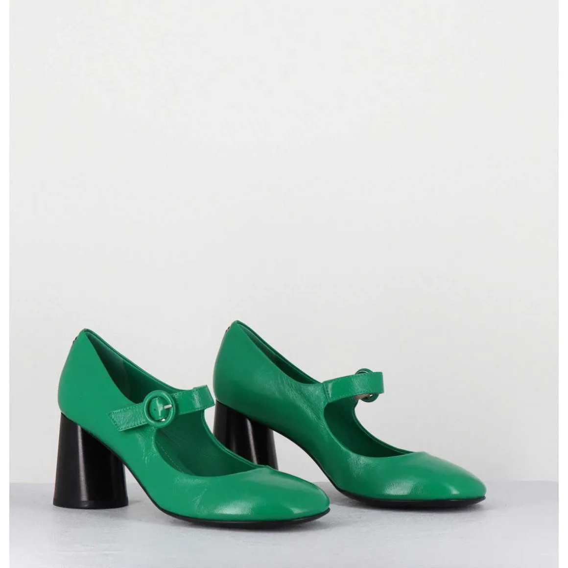 Babies Retro A Talon En Cuir Vert & Noir - Ace22 Glaze Mela