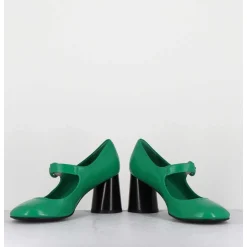 Babies Retro A Talon En Cuir Vert & Noir - Ace22 Glaze Mela