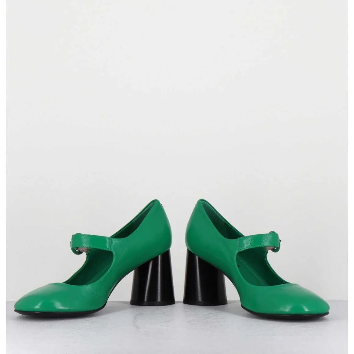 Babies Retro A Talon En Cuir Vert & Noir - Ace22 Glaze Mela