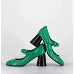 Babies Retro A Talon En Cuir Vert & Noir - Ace22 Glaze Mela