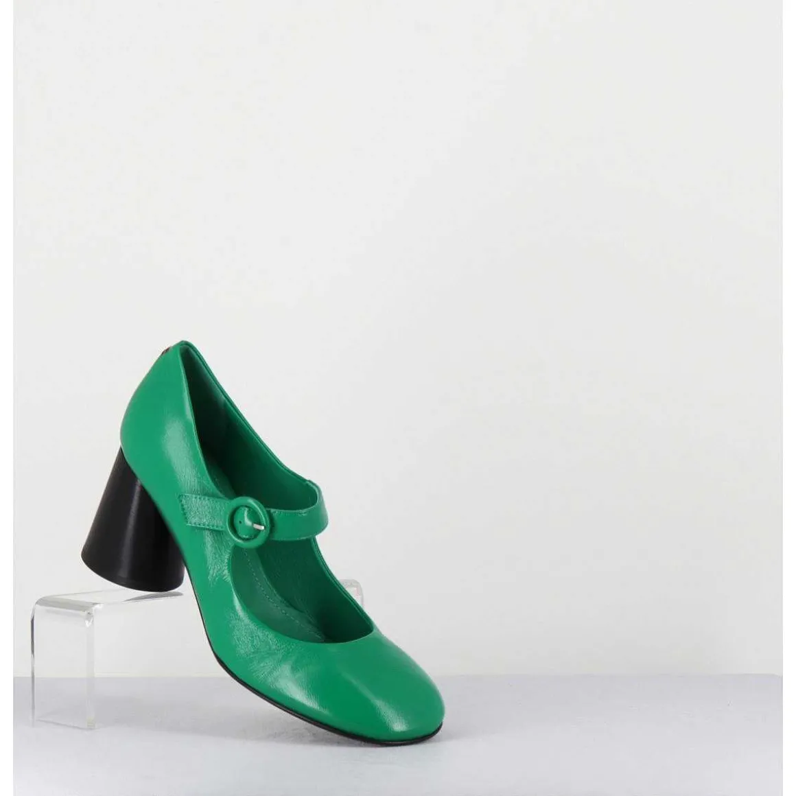 Babies Retro A Talon En Cuir Vert & Noir - Ace22 Glaze Mela
