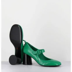 Babies Retro A Talon En Cuir Vert & Noir - Ace22 Glaze Mela