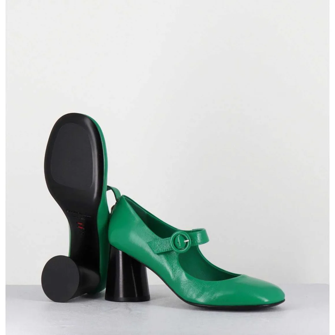 Babies Retro A Talon En Cuir Vert & Noir - Ace22 Glaze Mela