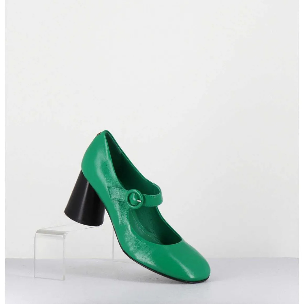 Babies Retro A Talon En Cuir Vert & Noir - Ace22 Glaze Mela