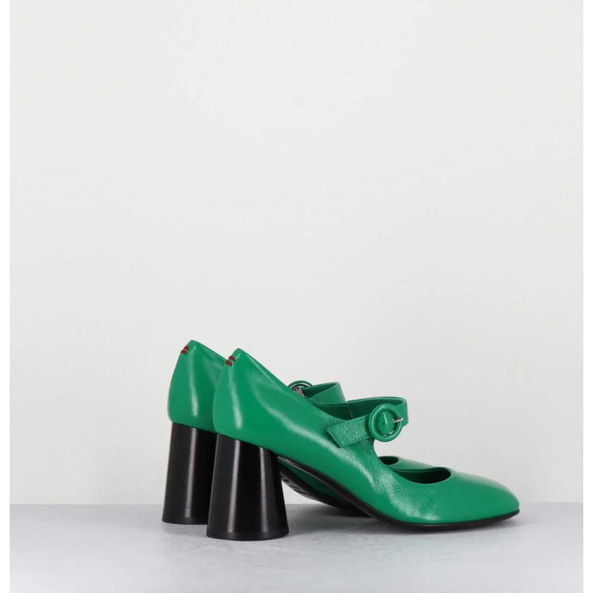 Babies Retro A Talon En Cuir Vert & Noir - Ace22 Glaze Mela