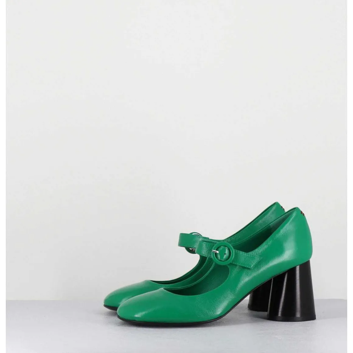 Babies Retro A Talon En Cuir Vert & Noir - Ace22 Glaze Mela
