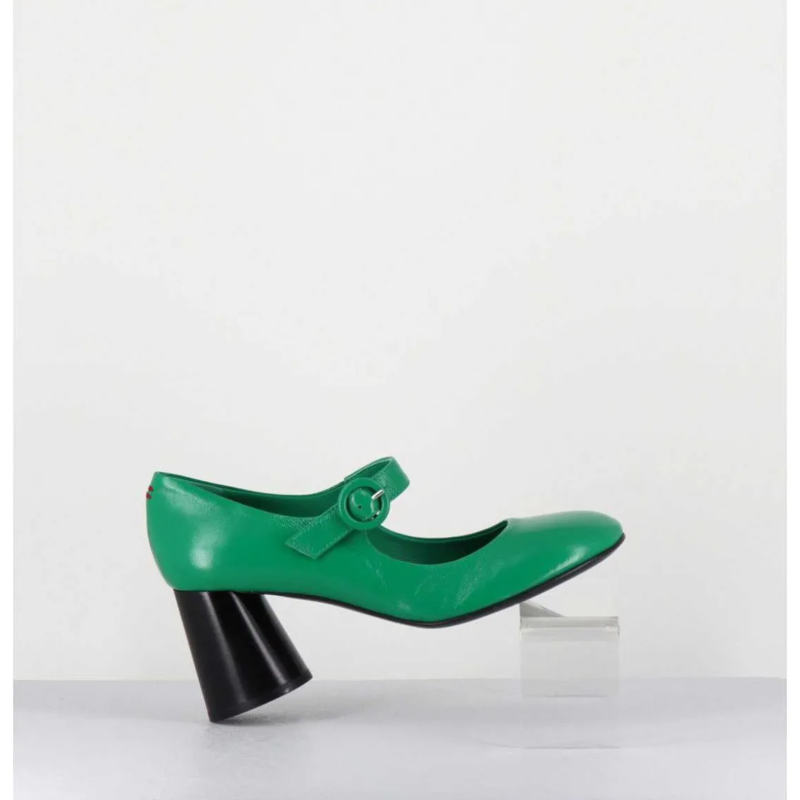 Babies Retro A Talon En Cuir Vert & Noir - Ace22 Glaze Mela