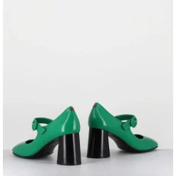 Babies Retro A Talon En Cuir Vert & Noir - Ace22 Glaze Mela