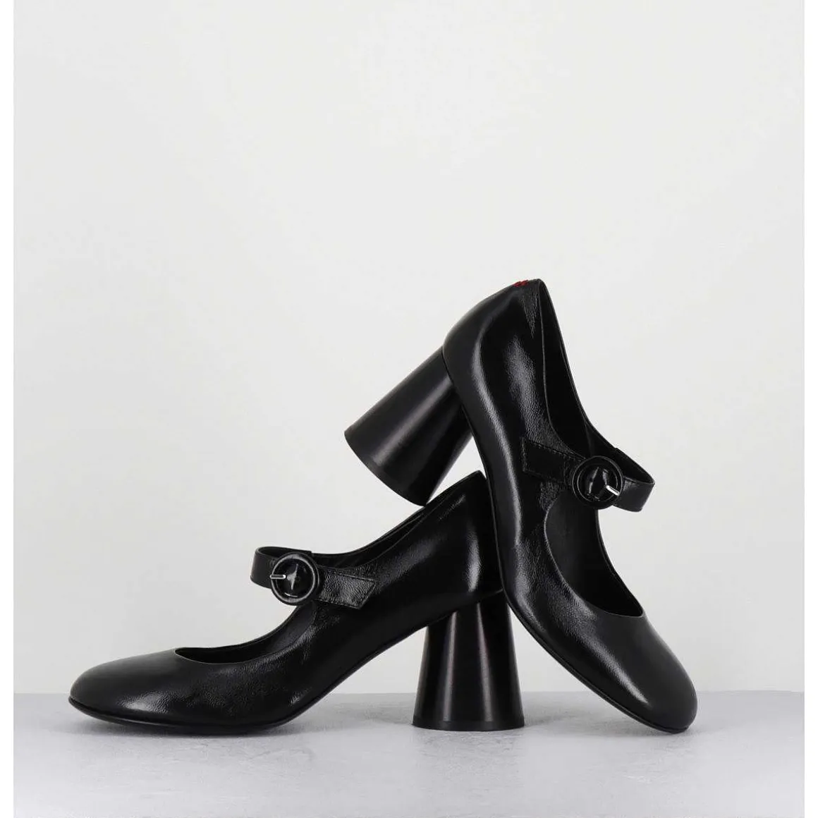 Babies Retro A Talon En Cuir Noir - Ace22 Glaze Nero