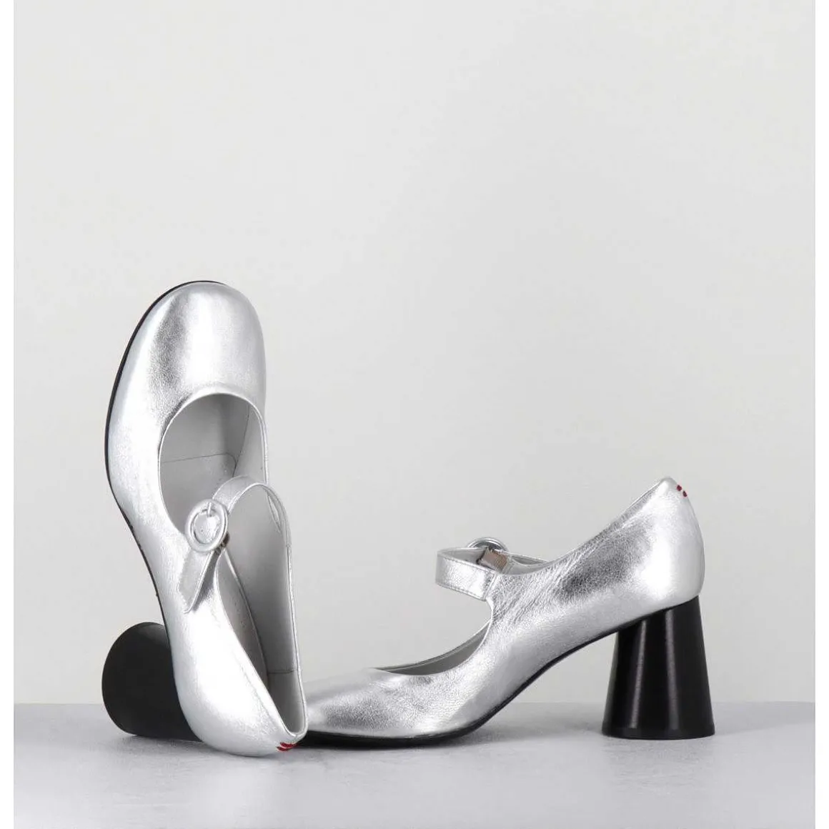 Babies Retro A Talon En Cuir Argente - Ace22 Metal Argento