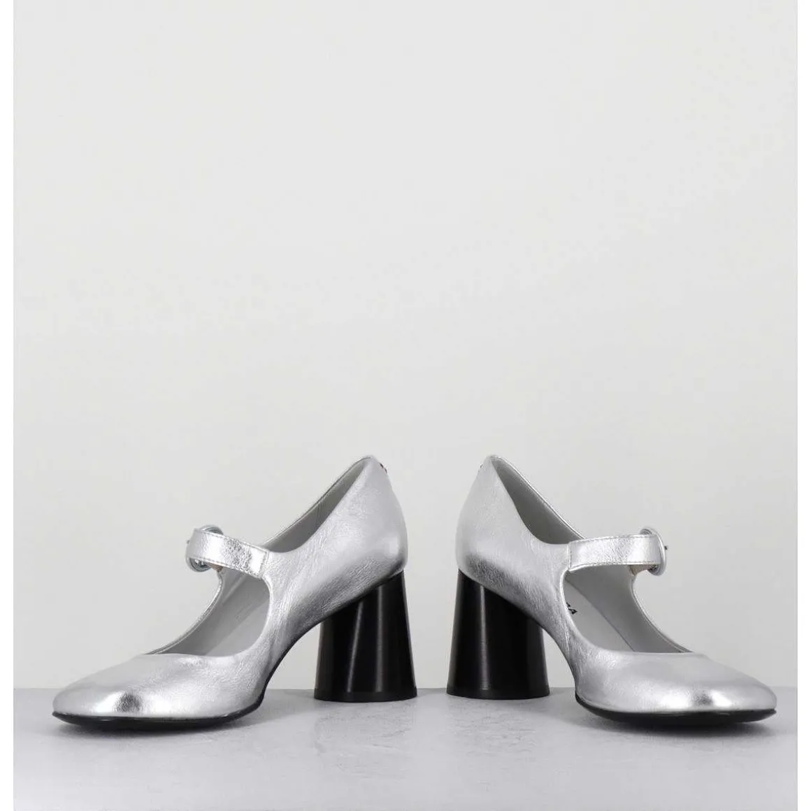 Babies Retro A Talon En Cuir Argente - Ace22 Metal Argento