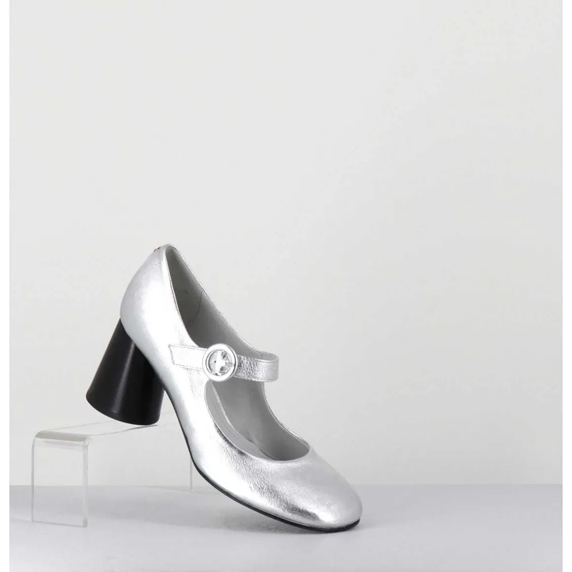 Babies Retro A Talon En Cuir Argente - Ace22 Metal Argento