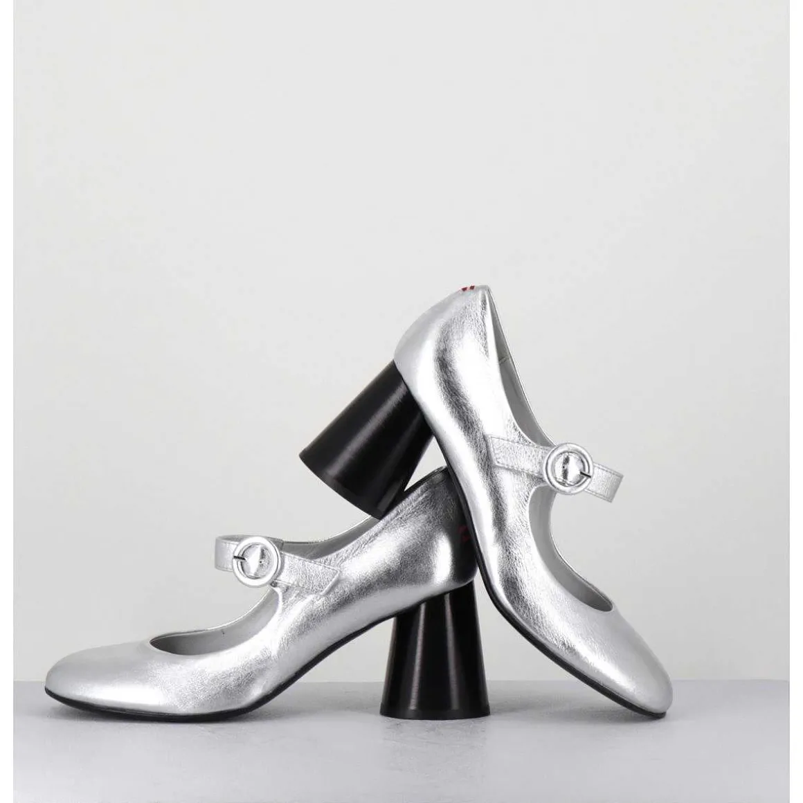 Babies Retro A Talon En Cuir Argente - Ace22 Metal Argento