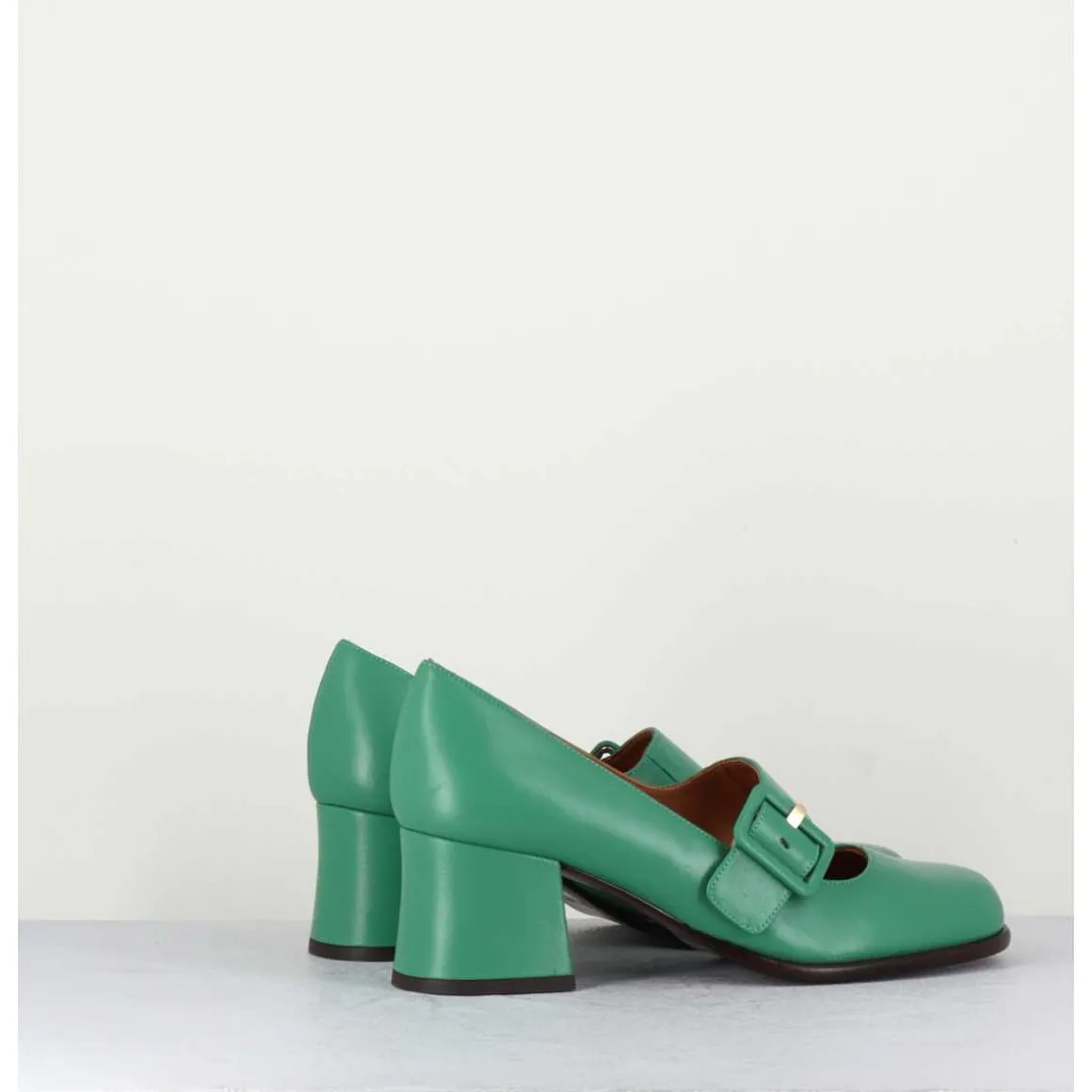 Babies Retro En Cuir Vert Petit Talon - Miko Green