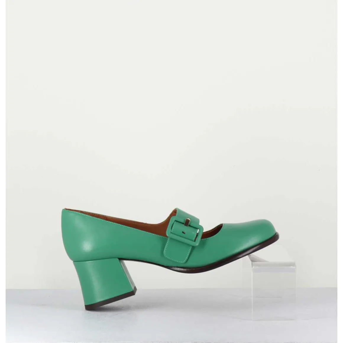 Babies Retro En Cuir Vert Petit Talon - Miko Green