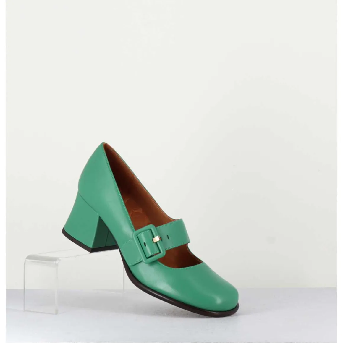Babies Retro En Cuir Vert Petit Talon - Miko Green