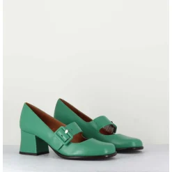Babies Retro En Cuir Vert Petit Talon - Miko Green