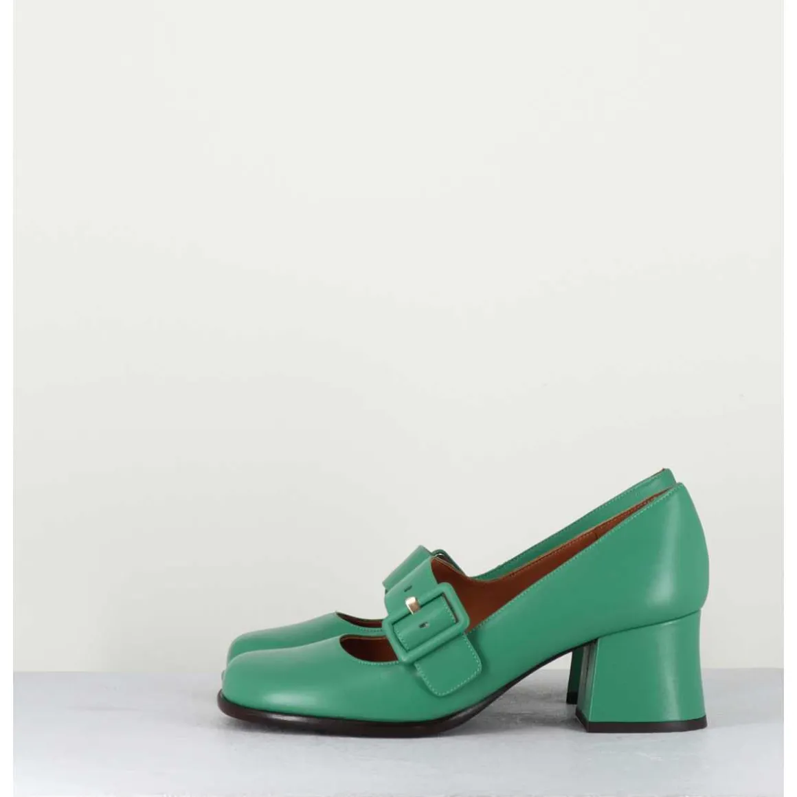 Babies Retro En Cuir Vert Petit Talon - Miko Green