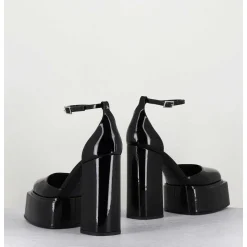 Babies Talon Haut A Plateforme En Cuir Vernis Noir - Ambra Mok Patent