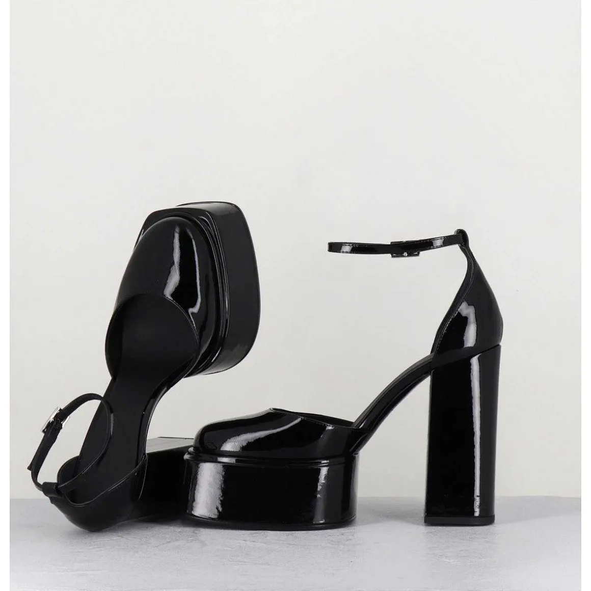 Babies Talon Haut A Plateforme En Cuir Vernis Noir - Ambra Mok Patent