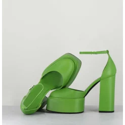 Babies Talon Haut A Plateforme En Cuir Vert - Ambra Mok Green