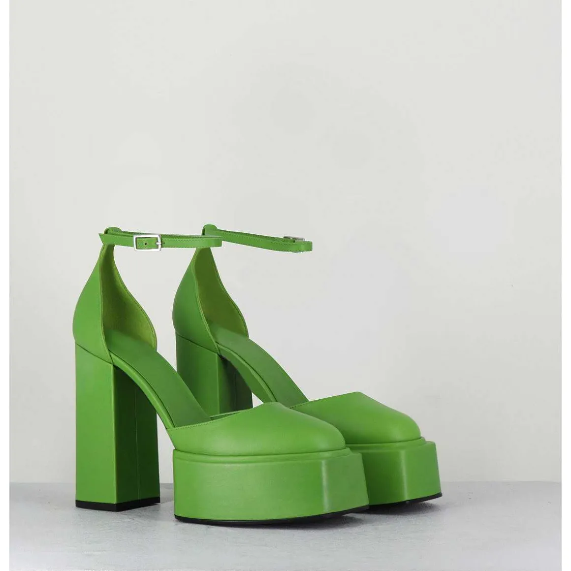 Babies Talon Haut A Plateforme En Cuir Vert - Ambra Mok Green
