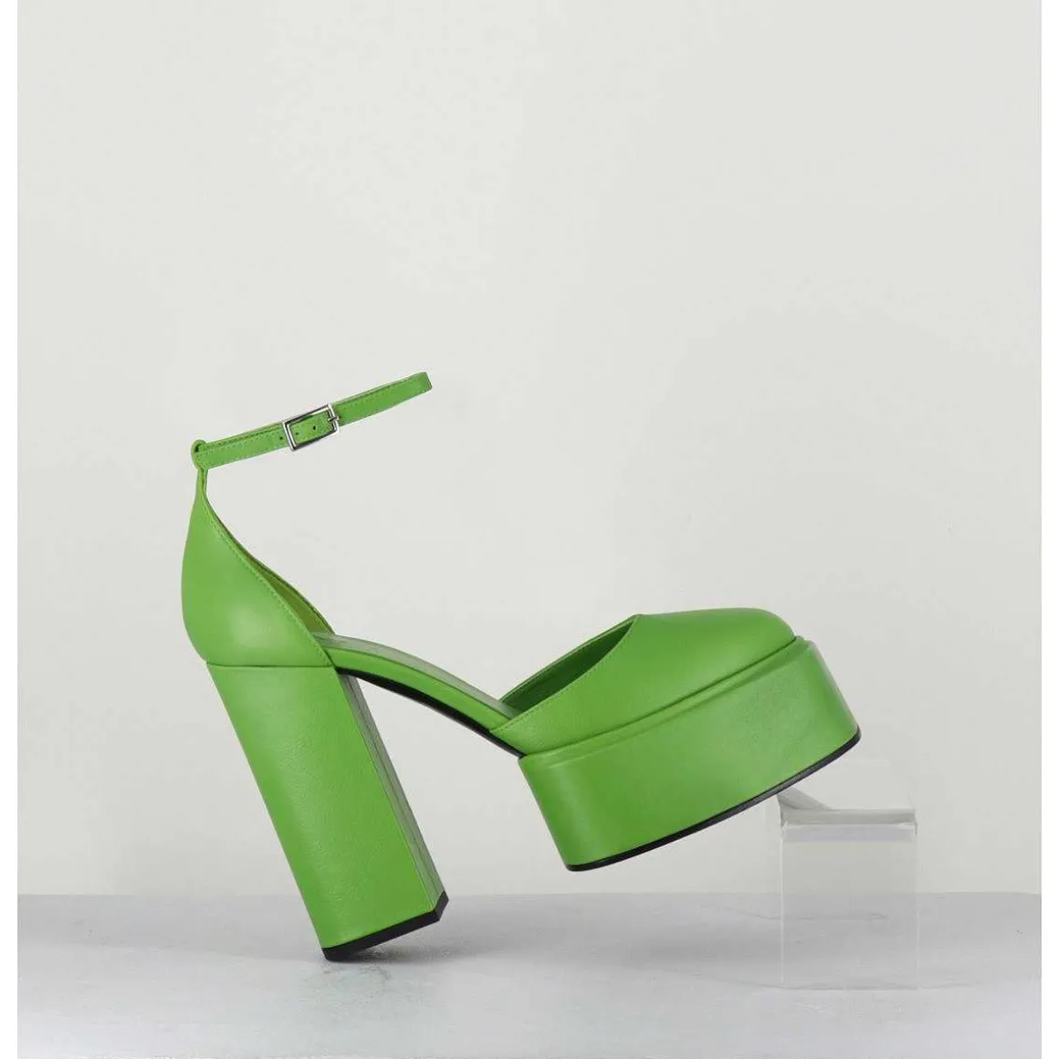 Babies Talon Haut A Plateforme En Cuir Vert - Ambra Mok Green